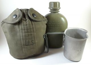Vietnam Us Army 1966 Plastic Canteen & Cup W/ M1956 Canvas Cover,  Usa Field Gear