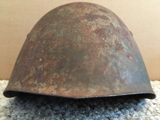 Ww2 Era Italian M33 Steel Combat Helmet,  Linear & Partial Chin Strap