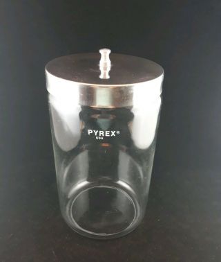 Vintage Pyrex Medical Apothecary Glass Jar Stainless Lid Canister Lab Ware