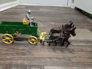 Vintage John Deere Cast Iron Toy Donkey Drawn Hay Wagon Mule