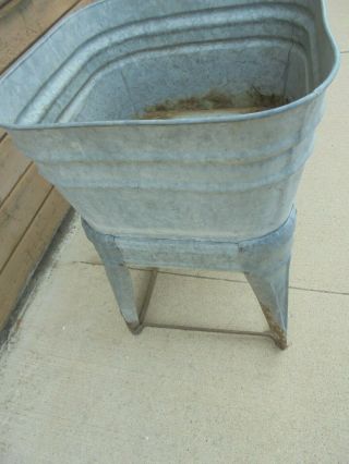 galvanized metal double washtub on stand C.  H.  F.  S.  flower garden yard decor 5