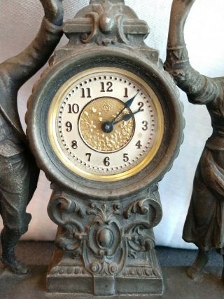 Antique Ansonia Figural Mantle Clock Pretty Not Running 4