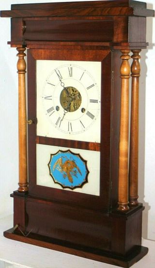 Antique 27 " Ht.  Scarce William S.  Johnson York 4 Column 2 Weight Shelf Clock