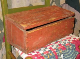 Primitive Early Wooden Wagon Tool Box Buggy Farm Tractor Utility W Old Red Paint