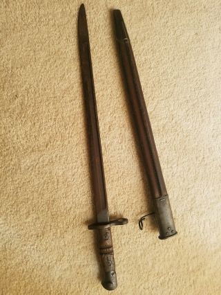Wwi Ww1 Us Army M1917 Bayonet & Scabbard - Remington Pump 1917 Or M1917 Rifle