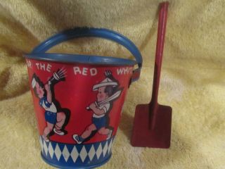 Vintage Patriotic T.  Conn Tin Sand Pail And Shovel 1940 