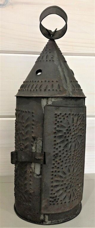 Orig.  Antique Revolutionary War Era Punched Tin Camp Candle Lantern Paul Revere