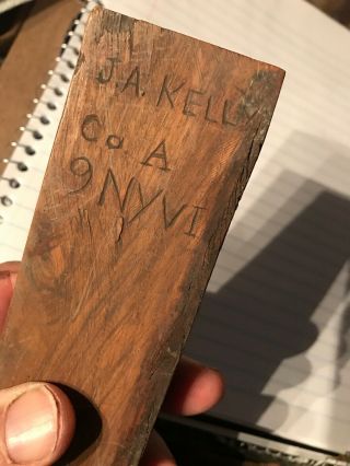 Civil War Walnut Cribbage Board Carved J.  A.  Kelly Co.  A 9 NY VI Hawkins Zouaves 2