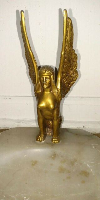 Antique Art Deco Egyptian Revival Sphinx Metal Figure Onyx Marble Ashtray