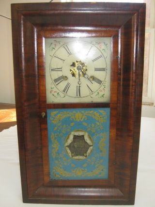 Vintage " Holt & Silliman " Og Wall Clock With Painted Balloon Glass Winds &