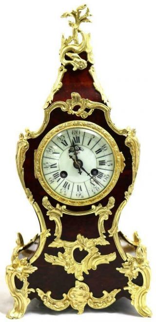 Antique French Mantle Clock Rococo 1880 Gilt Ormolu Bronze & Shell Boulle