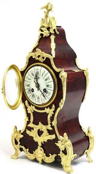 Antique French Mantle Clock Rococo 1880 Gilt ormolu Bronze & Shell Boulle 2
