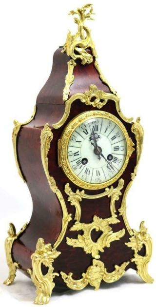 Antique French Mantle Clock Rococo 1880 Gilt ormolu Bronze & Shell Boulle 3