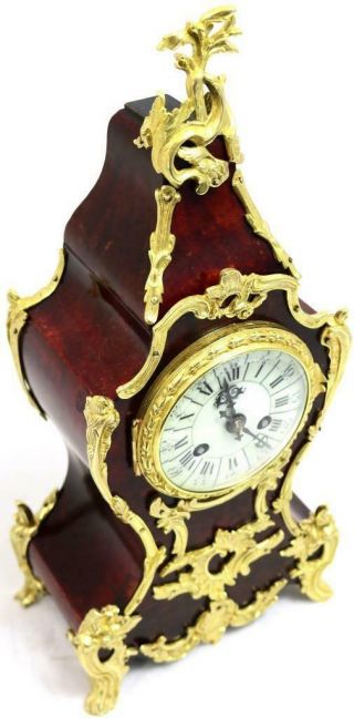 Antique French Mantle Clock Rococo 1880 Gilt ormolu Bronze & Shell Boulle 4