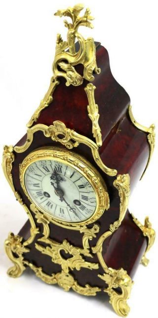 Antique French Mantle Clock Rococo 1880 Gilt ormolu Bronze & Shell Boulle 5