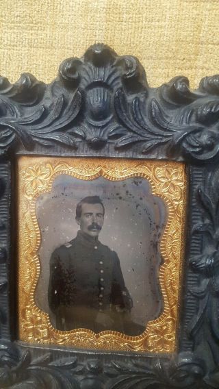 Antique tintype photo union infantry civil war soldier with frame.  1/6.  Rare 2