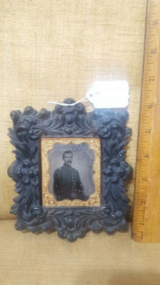 Antique tintype photo union infantry civil war soldier with frame.  1/6.  Rare 5