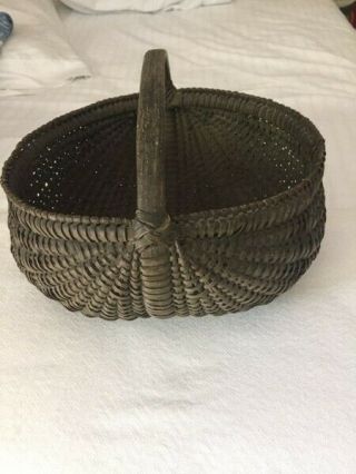19th C Buttock Basket In Greenish Blue Paint Paint Decorated Desig