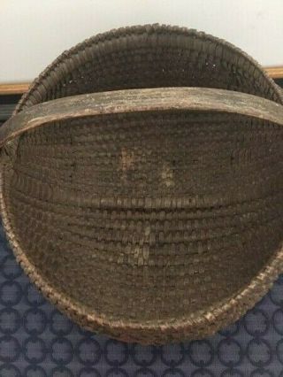 19TH C BUTTOCK BASKET IN GREENISH BLUE PAINT PAINT DECORATED DESIG 8