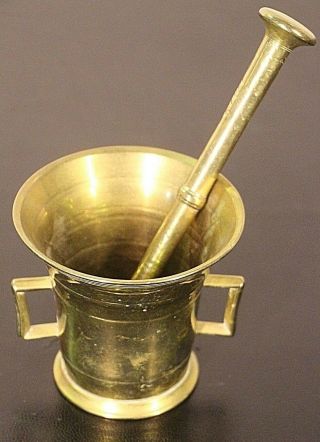Heavy antique bronze mortar and pestle European 18/19th century brass 3
