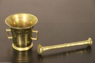 Heavy antique bronze mortar and pestle European 18/19th century brass 5