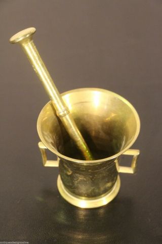 Heavy antique bronze mortar and pestle European 18/19th century brass 6