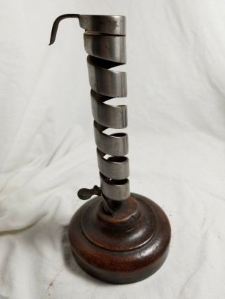 RARE PAIR 18TH - EARLY 19TH C WROUGHT IRON AND WOOD SPIRAL CANDLESTICKS. 4