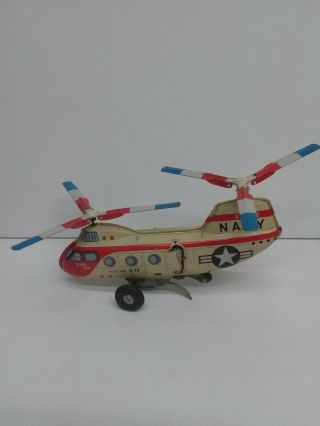Vintage Military Navy Vertol S.  44 Tin Litho Wind Up Toy Helecopter Rare Japan