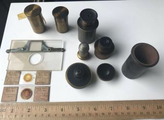 Antique Microscope Lenses,  Eyepieces,  Stage,  Slides,  Tubes H