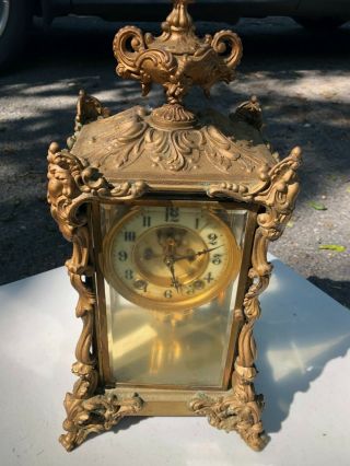 Ansonia French Style Gilt Bronze Mantel Clock: Mercury Pendulum