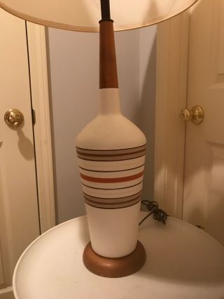 Mid Century Modern Ceramic And Wood Tall Table Lamp