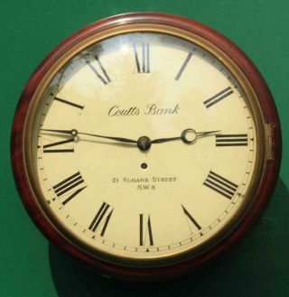 Coutts Bank Sloane Street London 8 Day Mahogany Fusee Dial Clock 12 " Dial