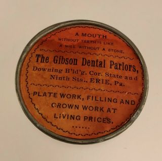 Vintage 19thc Dental Dentist Medical Advertising Pocket Mirror Erie Pa