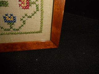 Sampler Primitive Linen Cross Stitch Birdseye Maple Frame 1929 