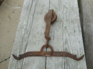 Antique Cast Iron Hog Butcher Hook & Roller From Rath Meat Packing - Repurpose