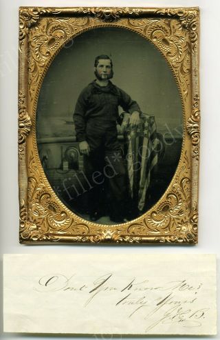 Civil War Sailor With Flag 1/2 Pl Tintype Littlefield Parsons Daguerreotype Case