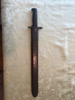 Wwi U.  S.  Army M - 1905 Rifle Bayonet,  Dated 1914 W/ Early Leather Covered Scabbard