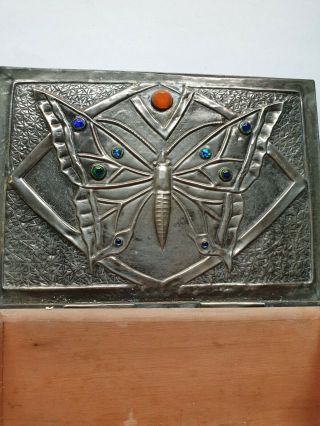 MAGICAL ARTS & CRAFTS PERIOD PEWTER BOX - INSECTS BUTTERFLY MUSHROOMS GNOME 10