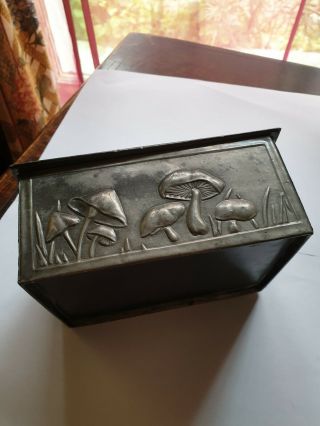 MAGICAL ARTS & CRAFTS PERIOD PEWTER BOX - INSECTS BUTTERFLY MUSHROOMS GNOME 3