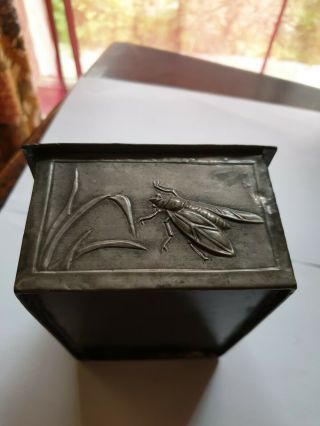 MAGICAL ARTS & CRAFTS PERIOD PEWTER BOX - INSECTS BUTTERFLY MUSHROOMS GNOME 6