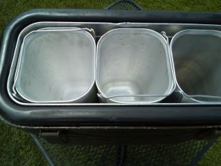 Vintage 1961 U.  S.  Military Army Food Cooler Container,  3 Metal Food Canisters 7