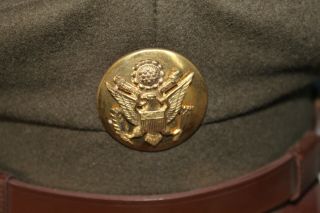 Pre to Early WW2 U.  S.  Army EM OD Wool Visor Cap w/Badge & Full Chincord 2