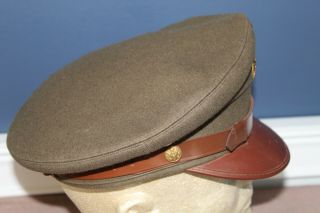 Pre to Early WW2 U.  S.  Army EM OD Wool Visor Cap w/Badge & Full Chincord 4