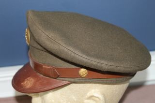 Pre to Early WW2 U.  S.  Army EM OD Wool Visor Cap w/Badge & Full Chincord 7
