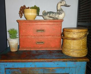 Primitive 2 Drawer Chest/spice Cabinet/cupboard/old Red Paint - Aafa