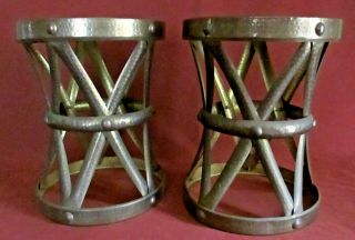 Mid Century Brass Hammered X Stools/drum Tables Made In Hong Kong