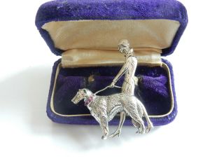 Ruby Art Deco Flapper Lady Dog Brooch Sterling Silver 3