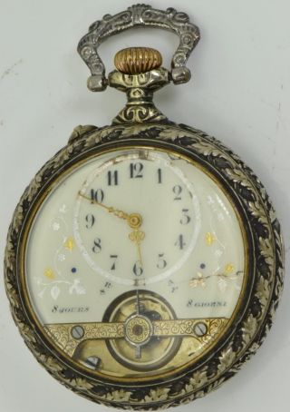 One Of A Kind Antique Hebdomas 8 Days Pocket Watch Awarded " For Science " C1900 
