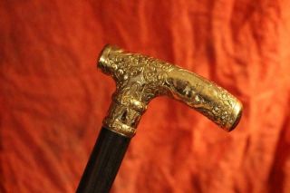 Scarce Exquisite Victorian Opulent Gold Handled Cane W/leopard/panther