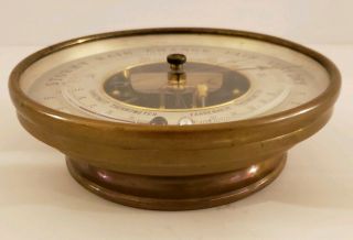 Antique Brass Aneroid Wall Barometer with Dual Horizontally Opposed Thermometers 2